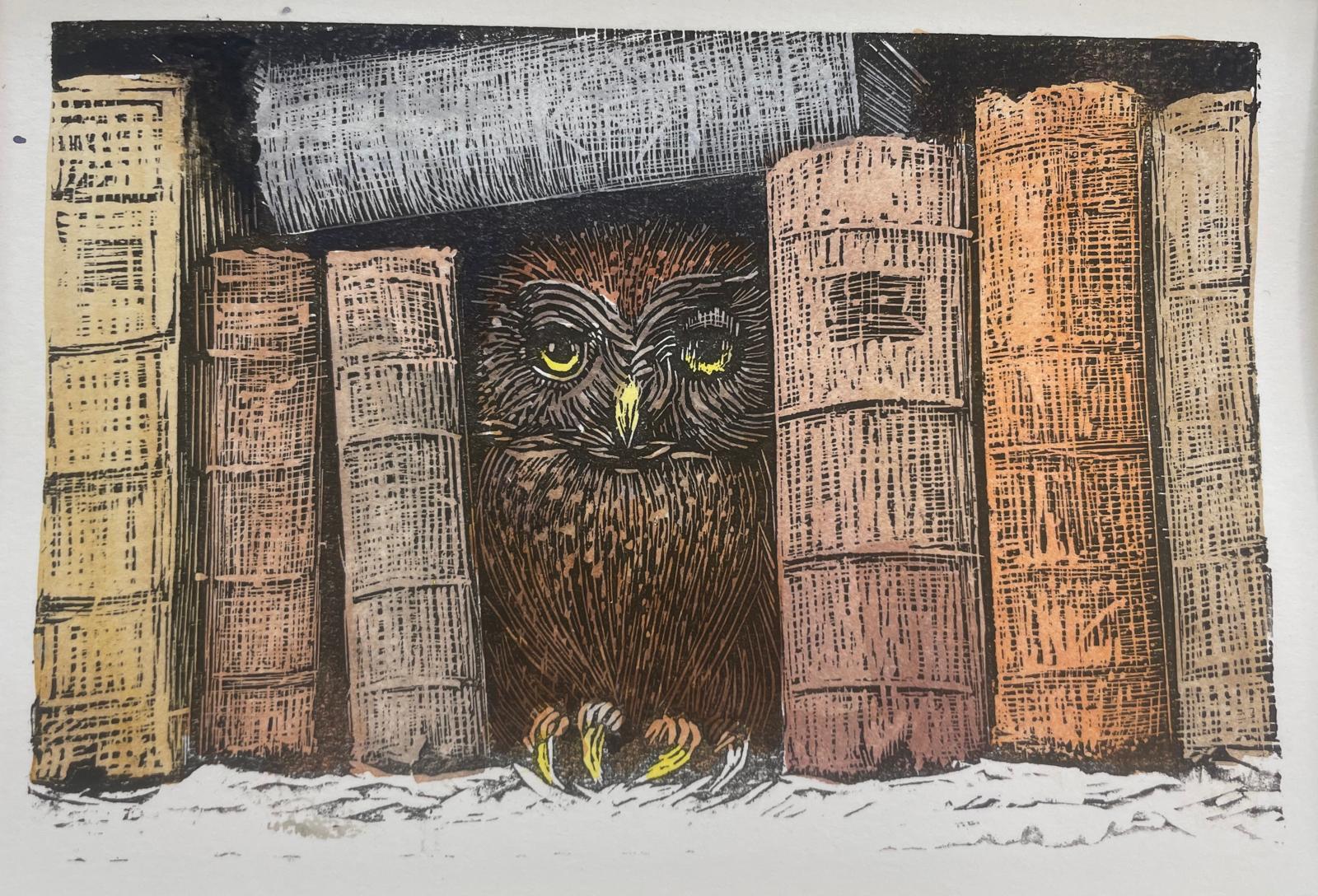 Uil tussen de boeken